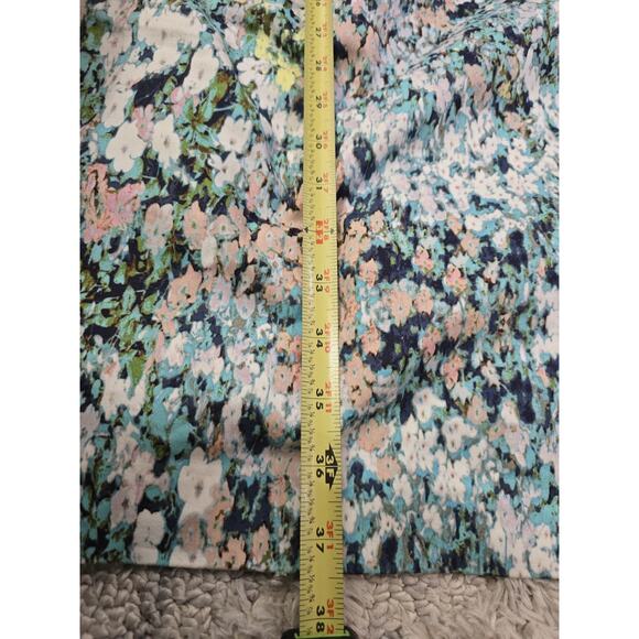 Adrianna Papell Cap Sleeve Knee Length Ruched Waist Blue Dress Monet Floral Sz 6 - Picture 4 of 10